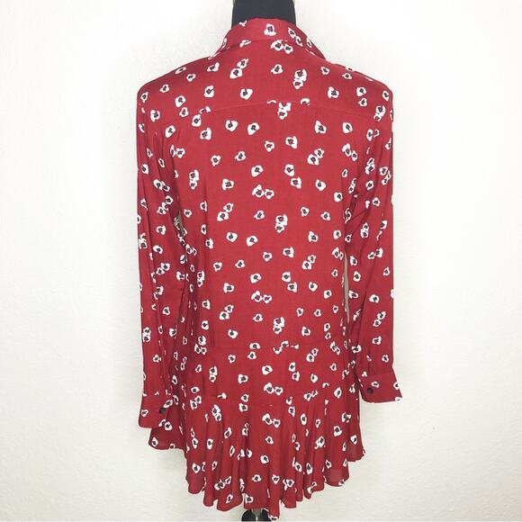 Anthropologie 11 1 Tylho red white floral button down tunic top Extra Small XS - Picture 16 of 16